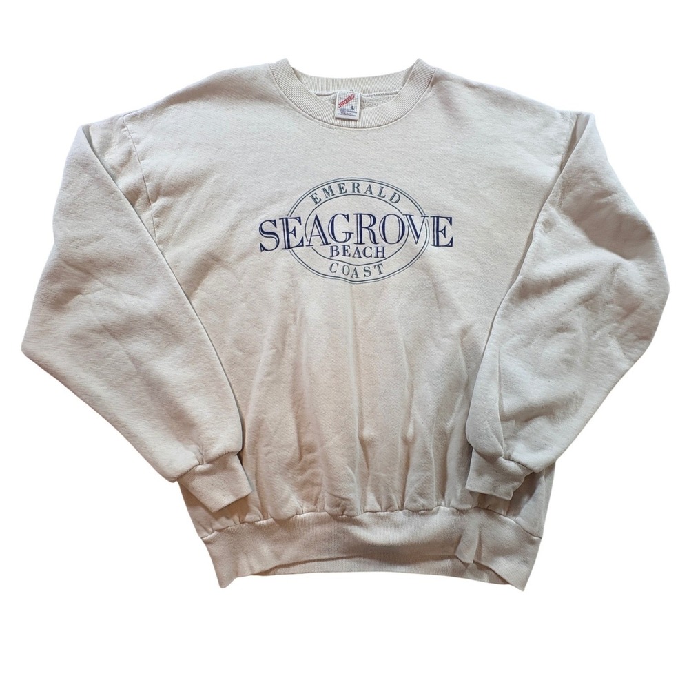 Jerzees Seagrove Beach Sweatshirt Mens Large Oatmeal Vintage Graphic Pullover